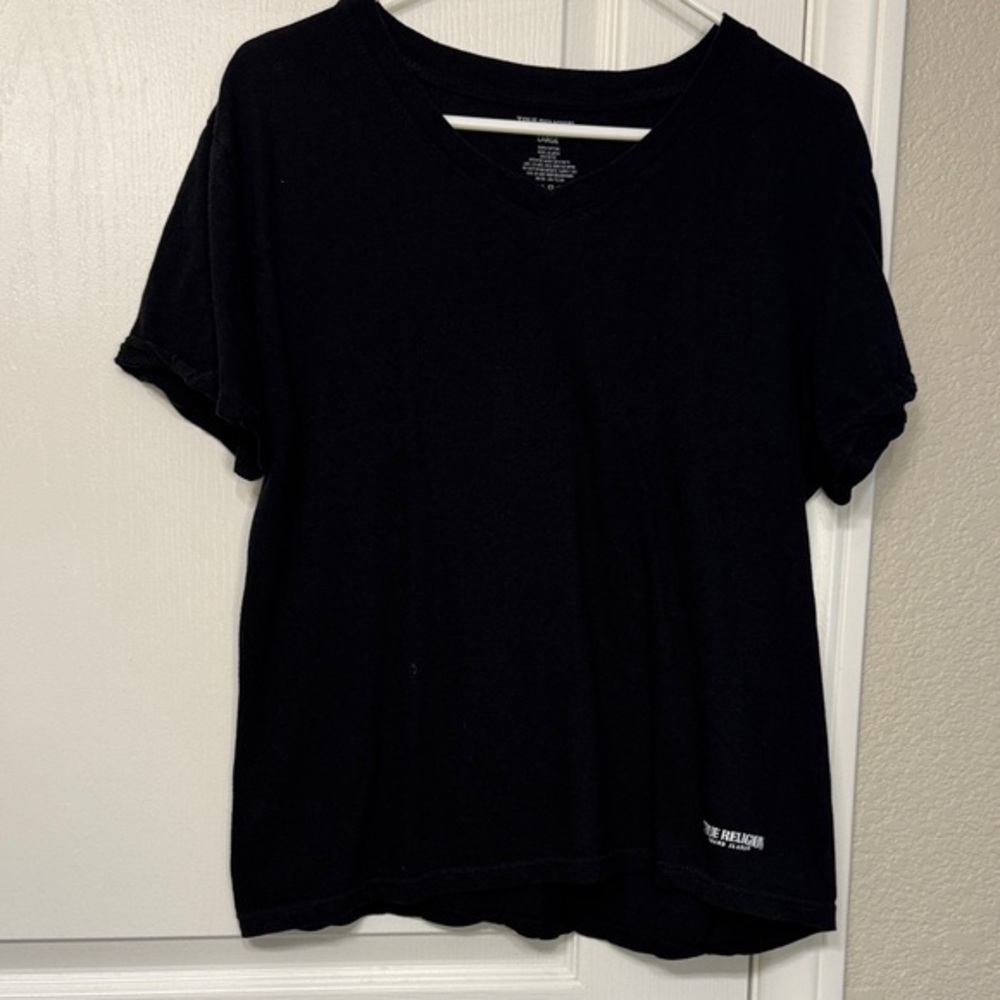 True Religion Black Logo Short Sleeve Shirt Size Large EUC #6046